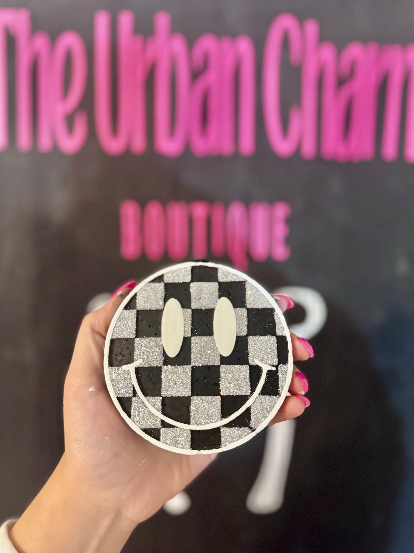 Checkered Smiley Car Freshie